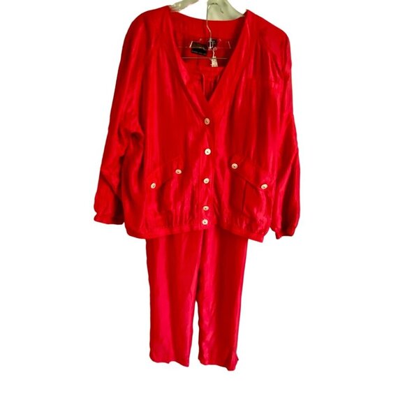Mureli Red Washed Silk 2 Piece Jumpsuit Size Large NEW - Picture 1 of 13